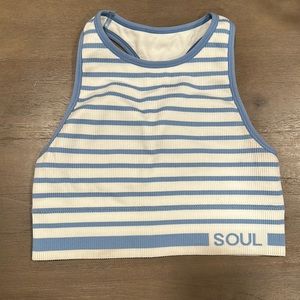 SOUL Cute ribbed white with Blue striped sports bra size Sm